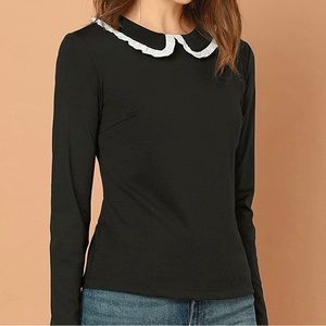 Allegra K Women's Peter Pan Collar Blouse Basic Knit T-Shirt Long Sleeve Shirt